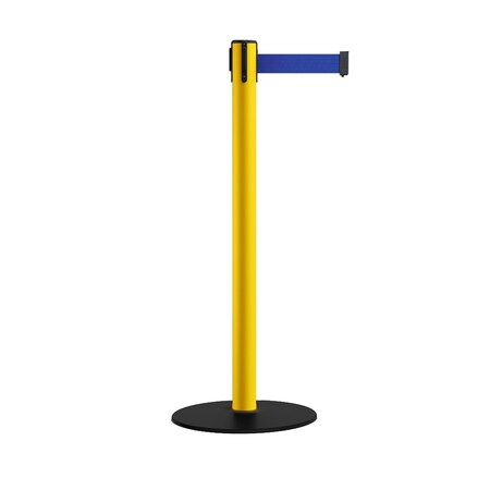Montour Line Stanchion Belt Barrier Yellow Post Low Base 13ft. Dark Blue Belt S400-YW-DBL-130